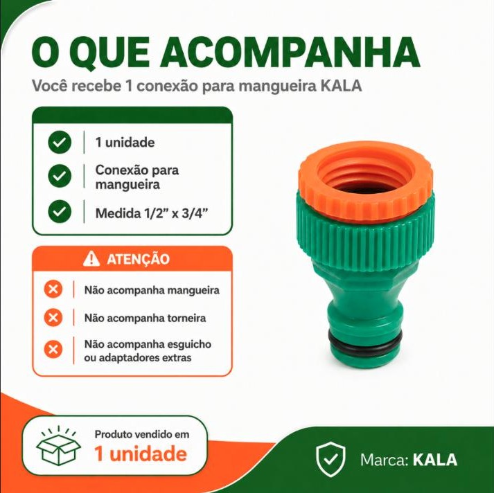 Conexão Para Mangueira Kala 1/2 X 3/4 Adaptador Jardim Quintal Torneira