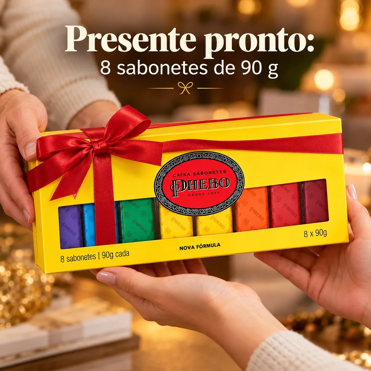 Caixa Presente Sabonete Phebo Amarela 8 Unidades 90g Glicerina Base Vegetal Kit Sabonete em Barra Perfumado Original