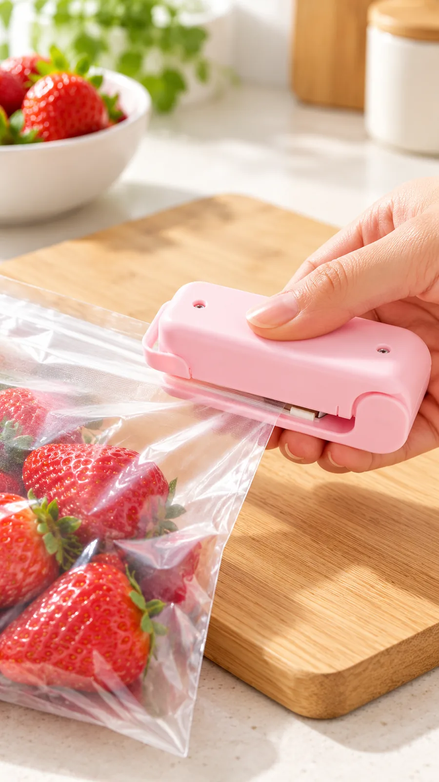 Mini Seladora de Embalagem Plástica Portátil Manual a Pilha com Ímã para Saquinhos de Alimentos