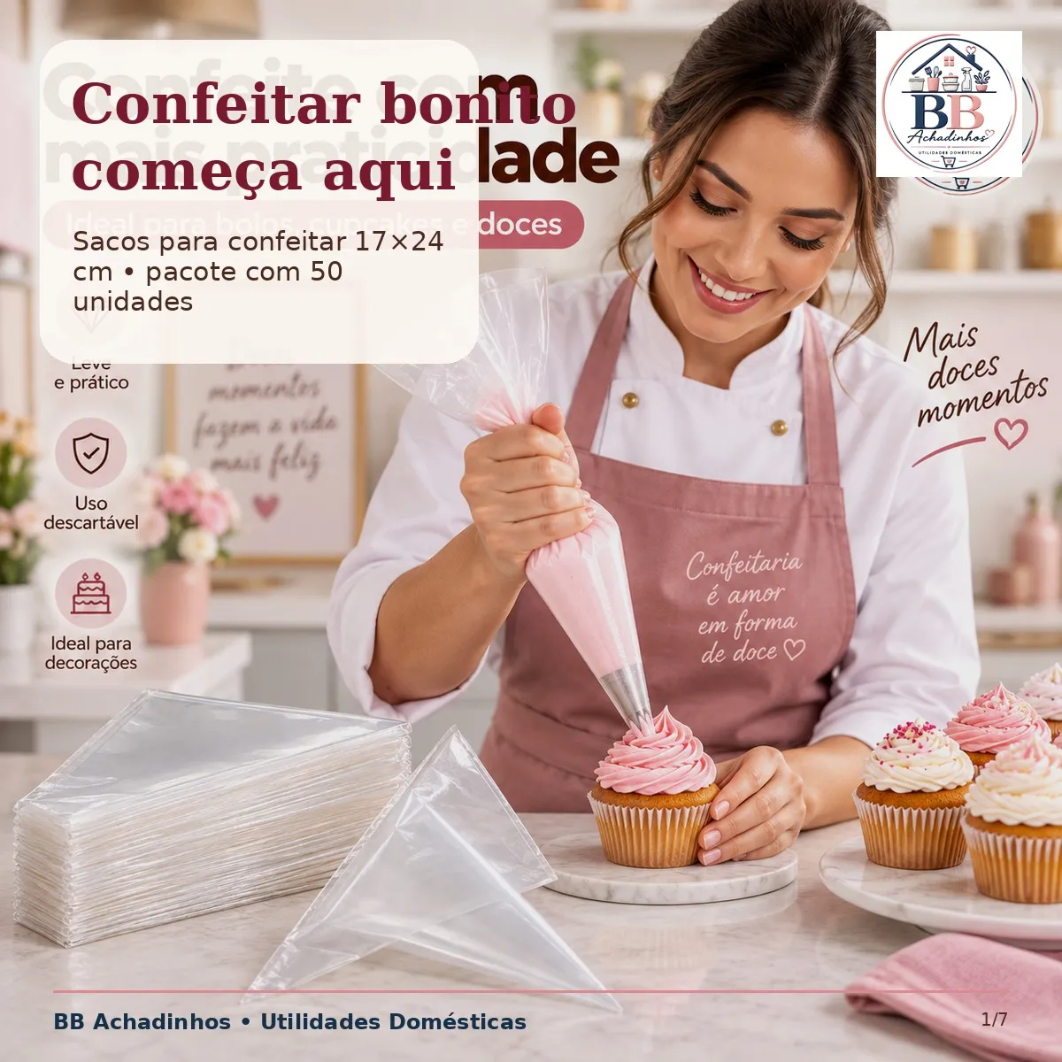 Saco Para Confeitar Descartável 17x24cm com 50 Unidades Ideal para Chantilly, Glacê e Decoração de Bolos