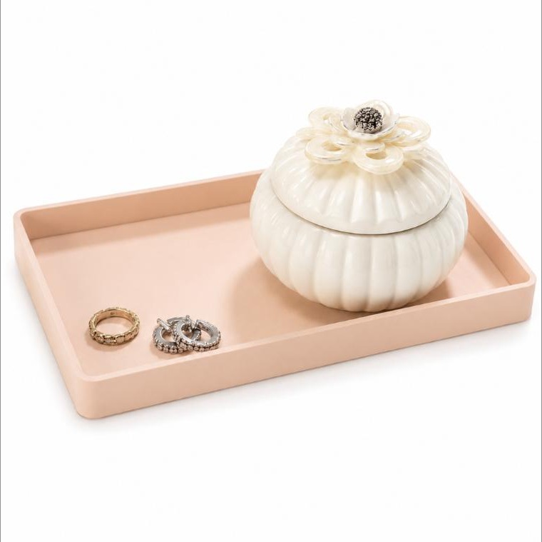 Kit Porta-Joias de Porcelana 2 Peças com Bandeja Rosa para Penteadeira