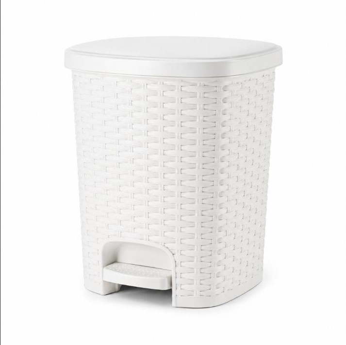 Lixeira 6L com Pedal e Tampa Rattan Branca Banheiro Lavabo Escritório Cesto de Lixo