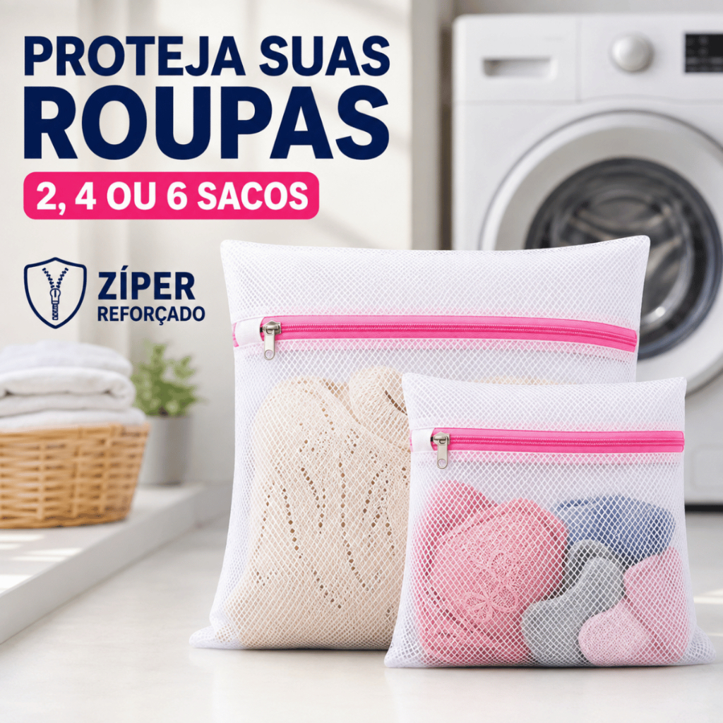 Kit Saco Protetor Para Lavar Roupa Delicada Máquina Lavadora Com Zíper Reforçado — Kit 02 Sacos Lava Roupa