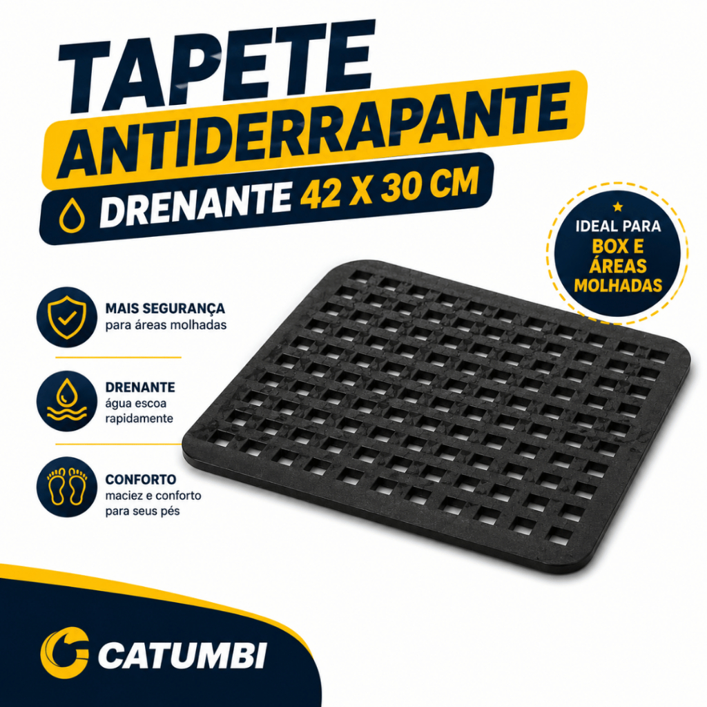 Tapete Antiderrapante para Box Banheiro Borracha Drenante Preto 42x30 Catumbi 1 ou 2 Unidades — 02 Tapete Catumbi